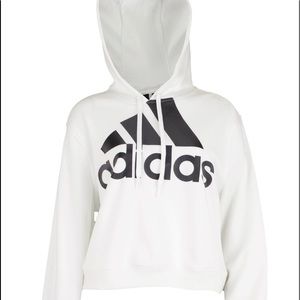 Adidas Logo White Cropped Hoodie